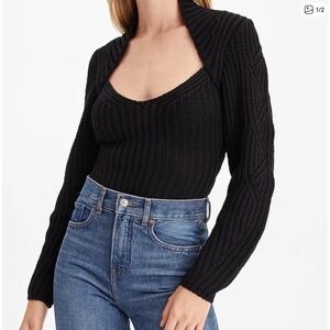 Express Shrug Sweater Womens XS Black Cable Knit V-Neck Pullover Ribbed 8180